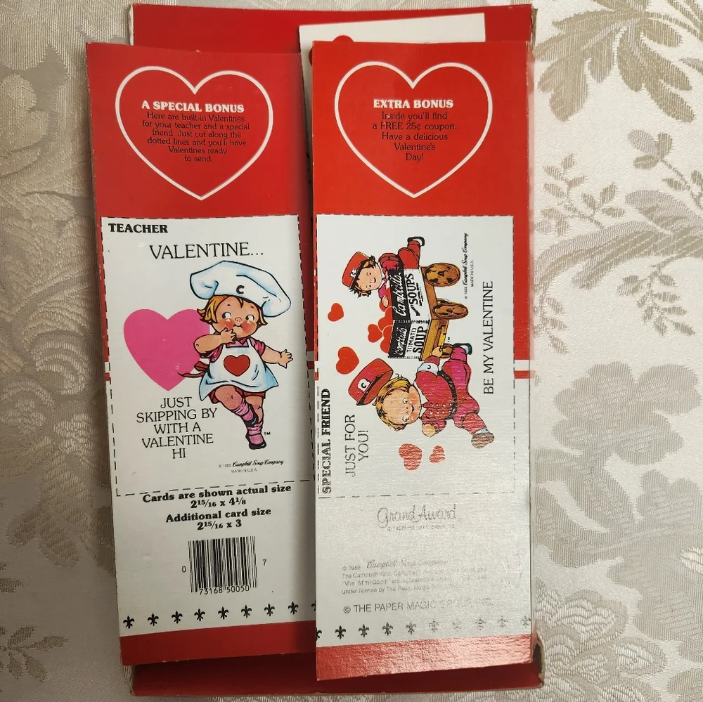 Vintage 1989 Campbells Kids Valentines Lot Of 18 Valentines + 2 Extras On Box